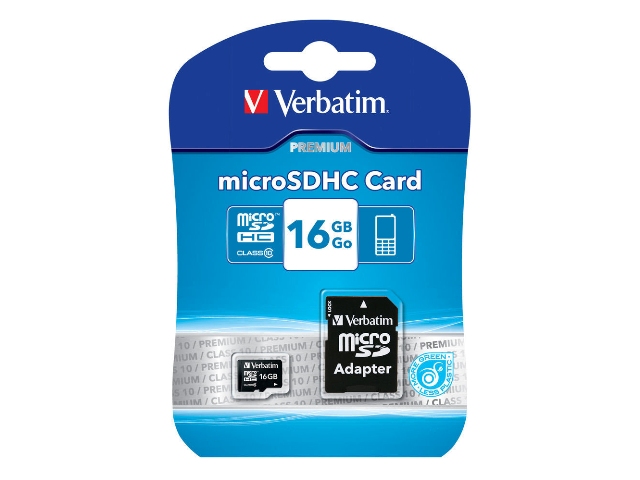 SD MicroSD Card  16GB Verbatim SDHC Premium Class10 + Adapte retail