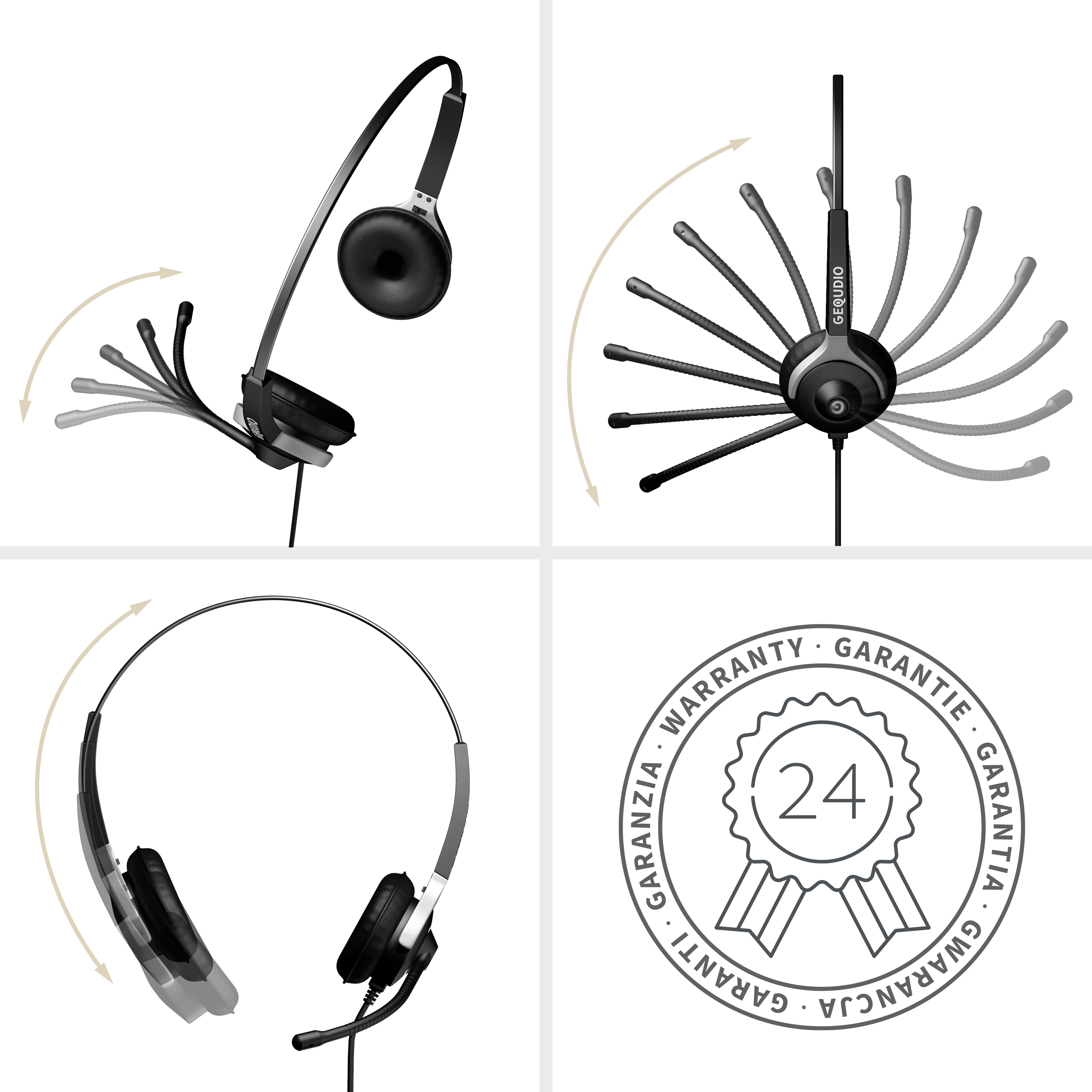 GEQUDIO Headset 2-Ohr für Mitel,Aastra,Poly,Gigaset-RJ Kabel - WA9023