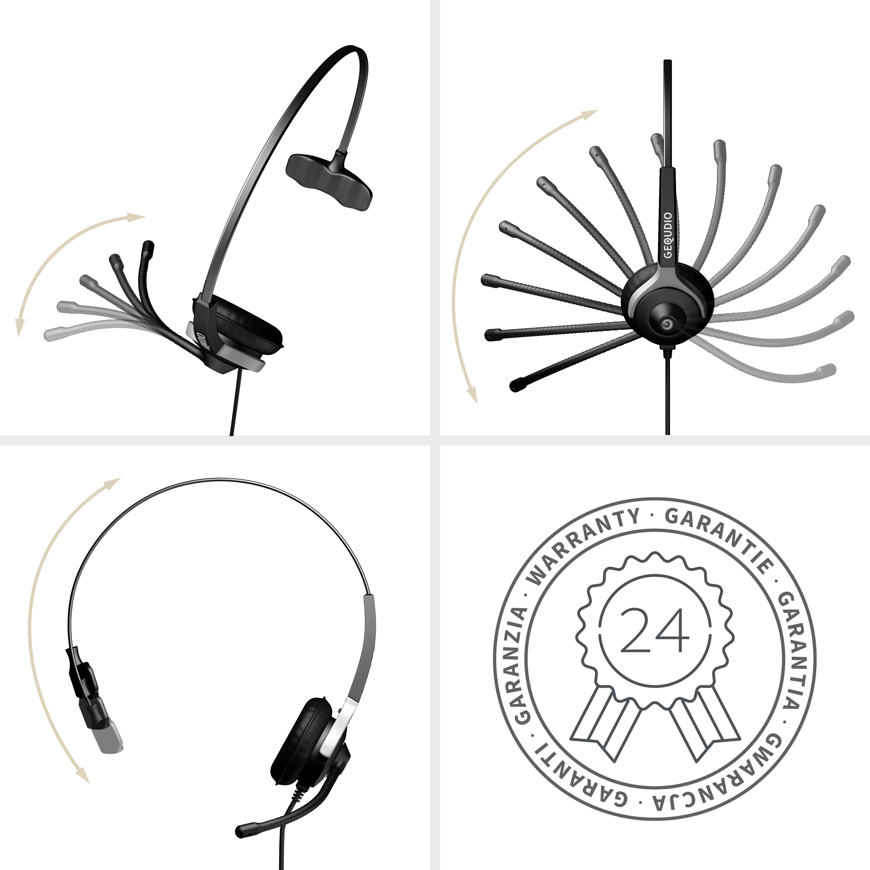 GEQUDIO Headset 1-Ohr für Unify mit Kabel
