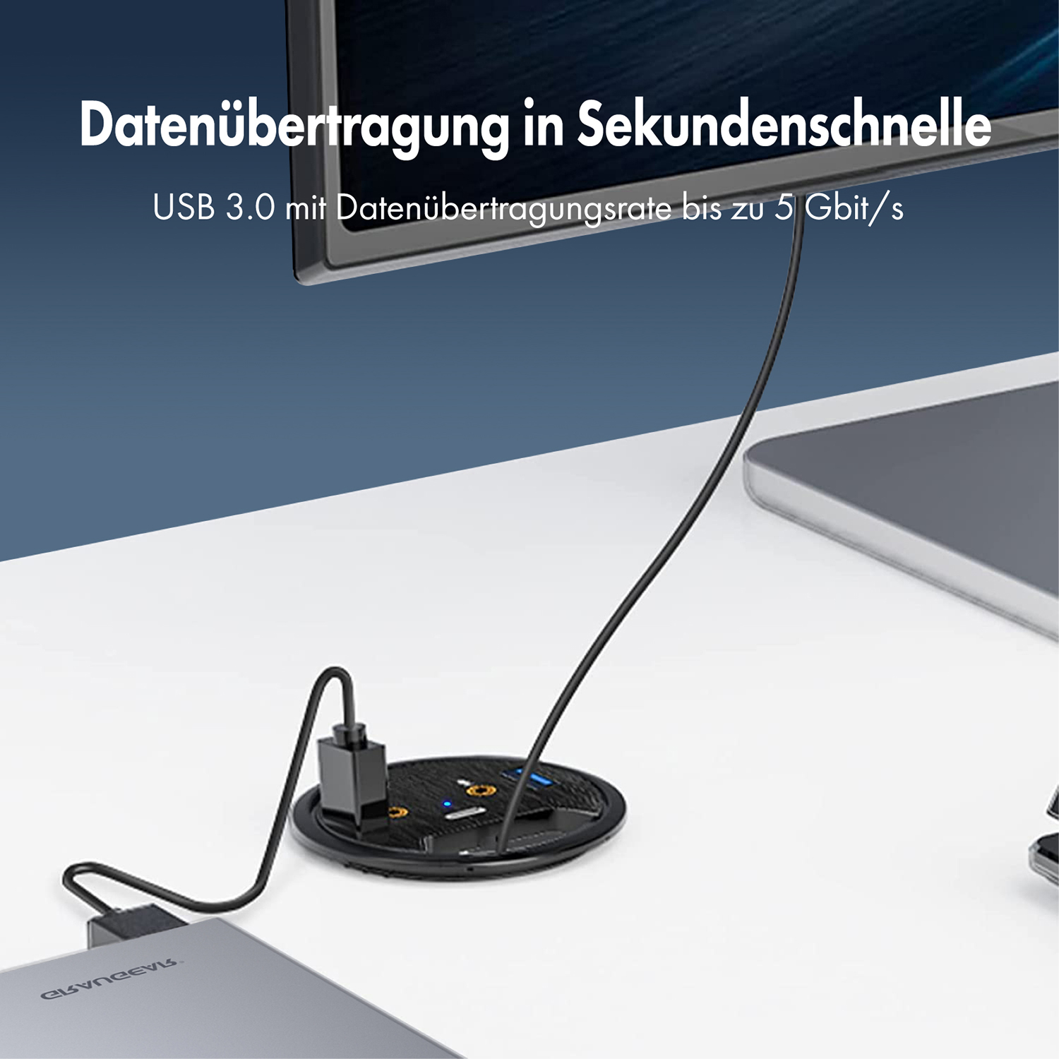 GRAUGEAR USB 3.0 Tisch Hub mit Audio- und Mikrofonanschluss - G-THUB-AU-60