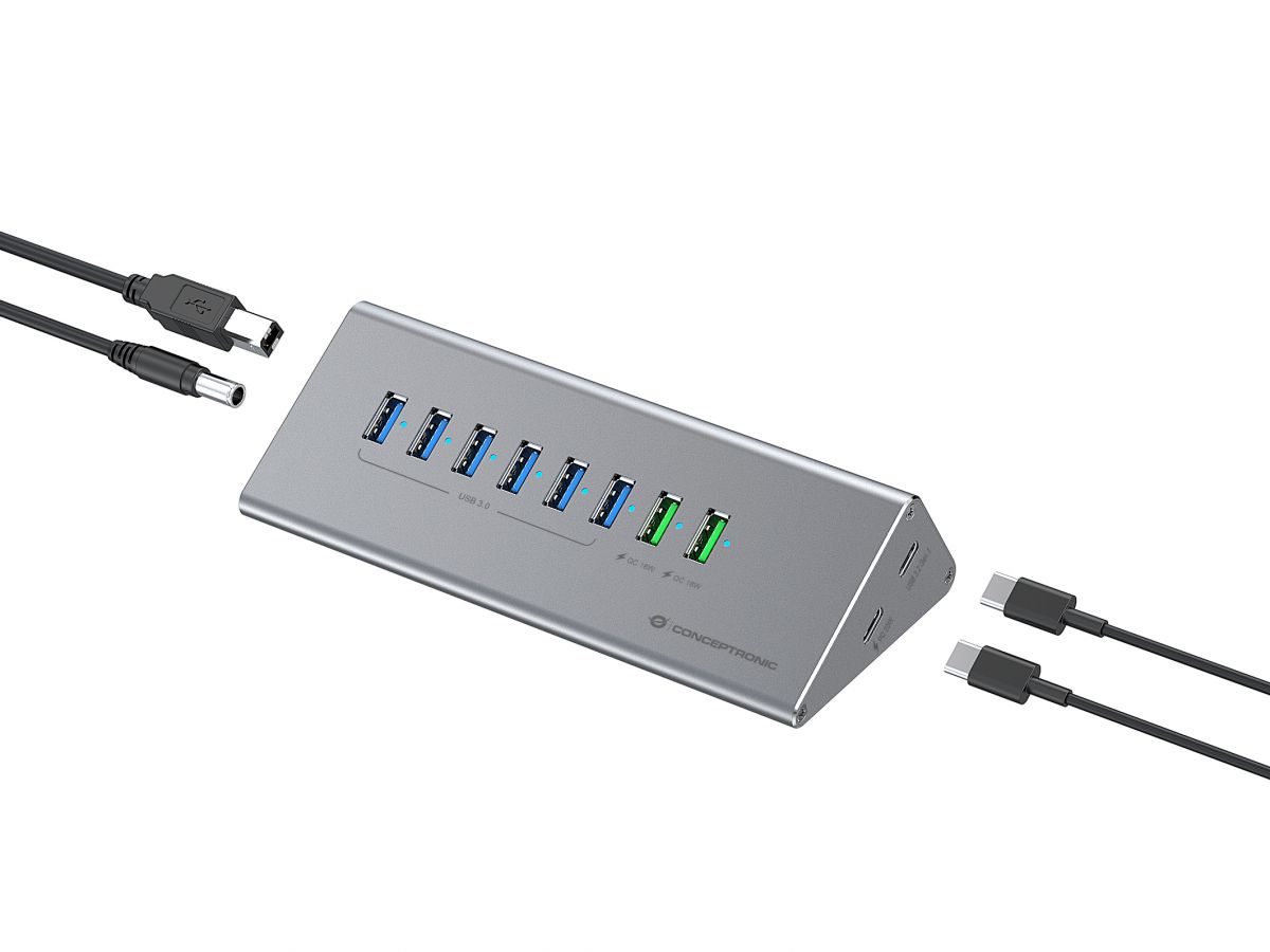 CONCEPTRONIC USB Hub -> 8x USB-A 60W,2x USB-C 3.0 m.N. si - HUBBIES18G