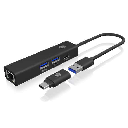 Adapter IcyBox USB3.2 Gen1 Hub & Gigabit LAN 4-in-1 retail