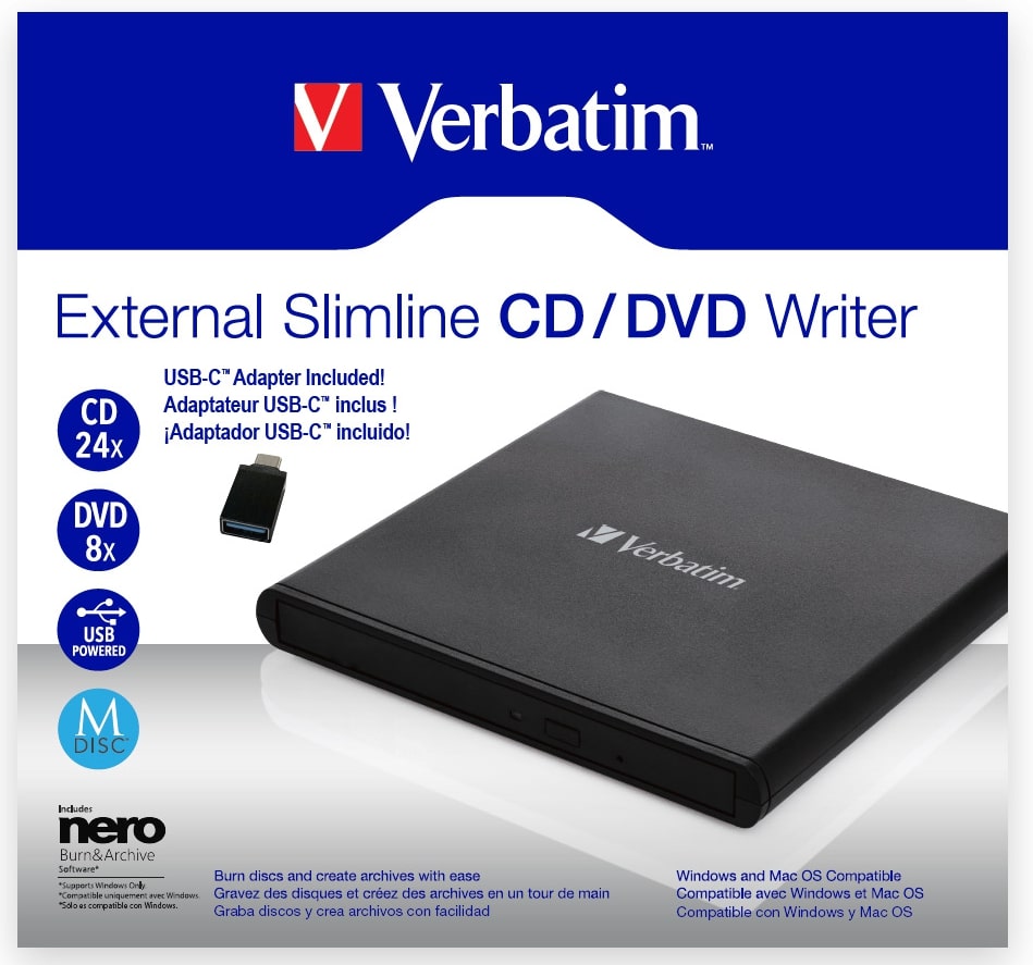DVW Verbatim ext. Slimline USB2.0 CD/DVD Brenner inkl. Nero extern retail